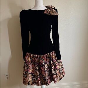 Scott McClintock Black and Pink Floral Long Sleeve Dress
